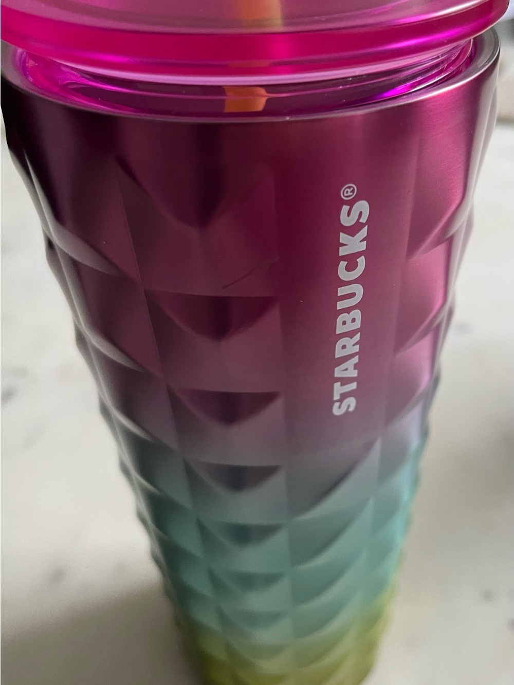 Starbucks Pink to Green Ombre Textured Travel Tumbler